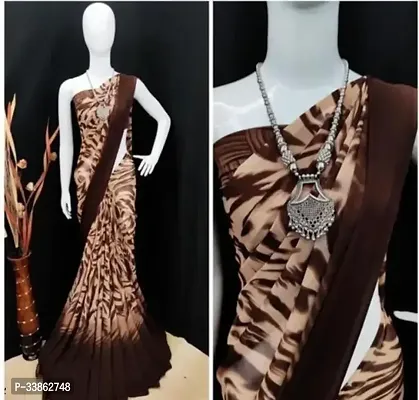 Stylish Georgette Brown Printed Saree with Blouse piece-thumb0