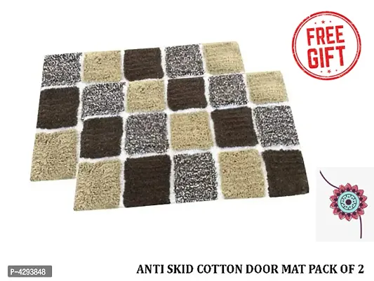 Free Rakhi With Abstract Soft Cotton Door Mat with Anti Skid Back pack of 2-thumb2