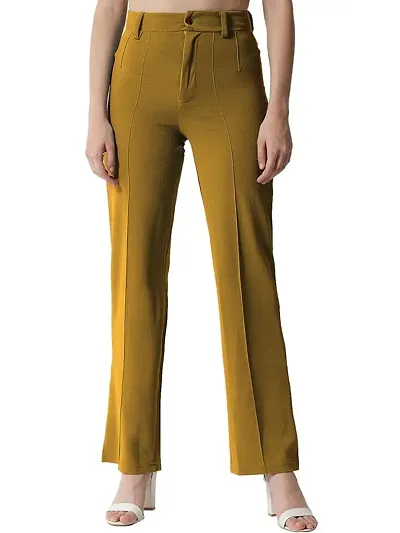 Elegant Elastane Solid Trousers For Women