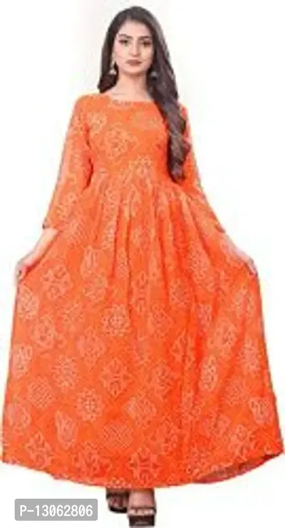 Stylish Georgette Orange Bandhani 3/4 Sleeve Kurta For Women-thumb0