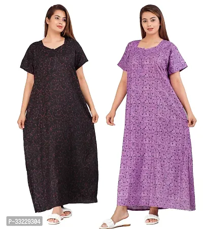 Stylish Multicoloured Cotton Printed Nightdress For Women Pack Of 2-thumb0