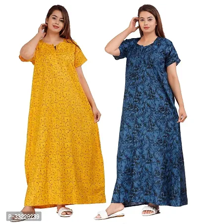 Stylish Multicoloured Cotton Printed Nightdress For Women Pack Of 2-thumb0