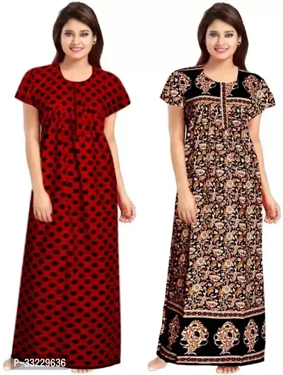 Stylish Multicoloured Cotton Printed Nightdress For Women Pack Of 2-thumb2