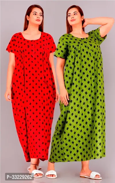 Stylish Multicoloured Cotton Printed Nightdress For Women Pack Of 2-thumb0