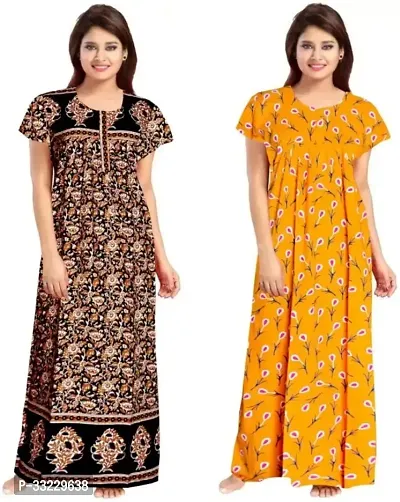 Stylish Multicoloured Cotton Printed Nightdress For Women Pack Of 2-thumb0