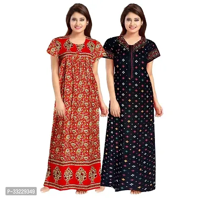 Stylish Multicoloured Cotton Printed Nightdress For Women Pack Of 2-thumb0