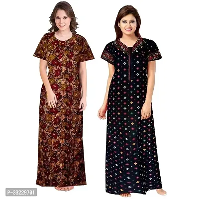 Stylish Multicoloured Cotton Printed Nightdress For Women Pack Of 2-thumb0