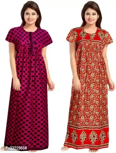 Stylish Multicoloured Cotton Printed Nightdress For Women Pack Of 2-thumb2