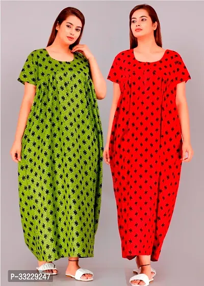 Stylish Multicoloured Cotton Printed Nightdress For Women Pack Of 2-thumb0