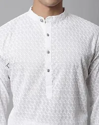 Traditional White Cotton Kurta With Pajama Set For Men-thumb1