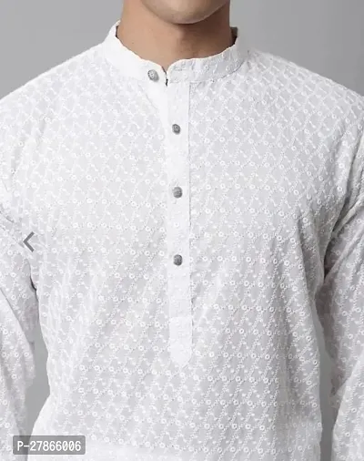 Traditional White Cotton Kurta With Pajama Set For Men-thumb2