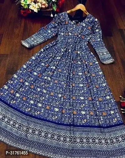 Stylish Blue Georgette Printed Ethnic Gowns Without Dupatta For Women-thumb0