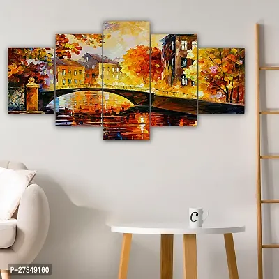 Set of Five Nature Scenery Framed Wall Painting for Home Decoration , Paintings for Living room , Bedroom , Big Size 3D Scenery  ( 75 X 43 CM)-thumb5