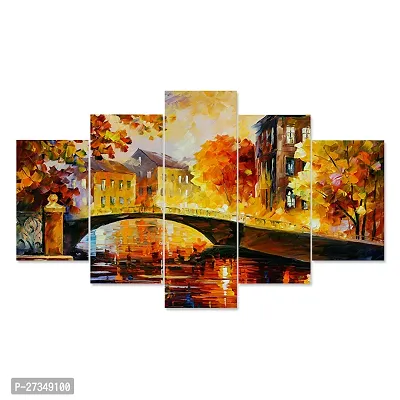 Set of Five Nature Scenery Framed Wall Painting for Home Decoration , Paintings for Living room , Bedroom , Big Size 3D Scenery  ( 75 X 43 CM)-thumb0