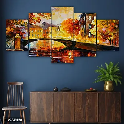 Set of Five Nature Scenery Framed Wall Painting for Home Decoration , Paintings for Living room , Bedroom , Big Size 3D Scenery  ( 75 X 43 CM)-thumb3
