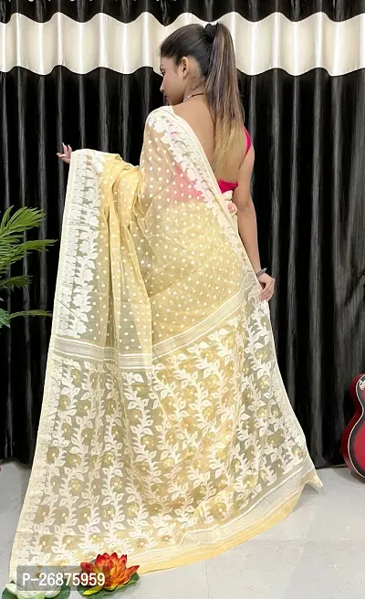 Beautiful Beige Cotton Silk Saree with Blouse piece For Women-thumb0