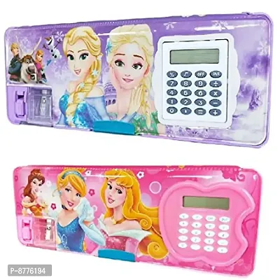 Combo of 2 Magnetic Pencil Box with Calculator and Sharpener for Boys  Girls Big Size Cartoon