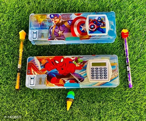 2 Pencil box  with super hero prints(2 pencil and eraser free)