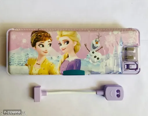 Double sided magnetic pencil box with light and Sharpener inside for girls