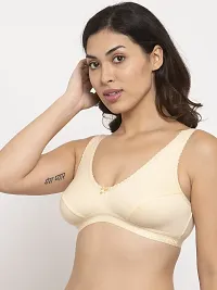 Comfortable Cotton Blend Beige Solid Bra For Women-thumb1