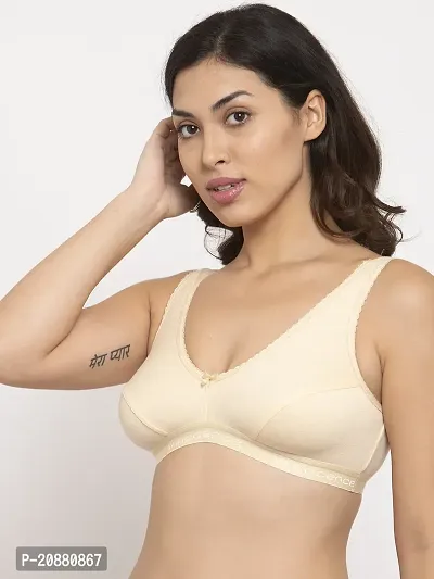 Comfortable Cotton Blend Beige Solid Bra For Women-thumb2