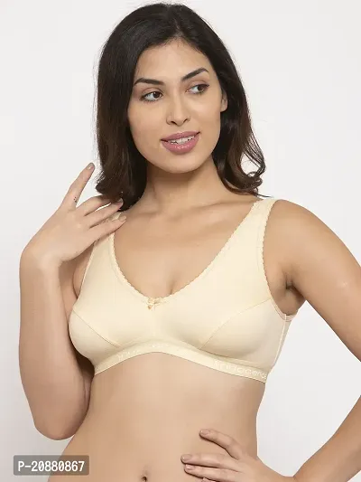 Comfortable Cotton Blend Beige Solid Bra For Women