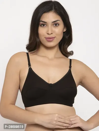 Comfortable Cotton Blend Black Solid Bra For Women