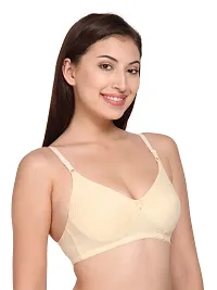 Comfortable Cotton Blend Beige Solid Bra For Women-thumb1