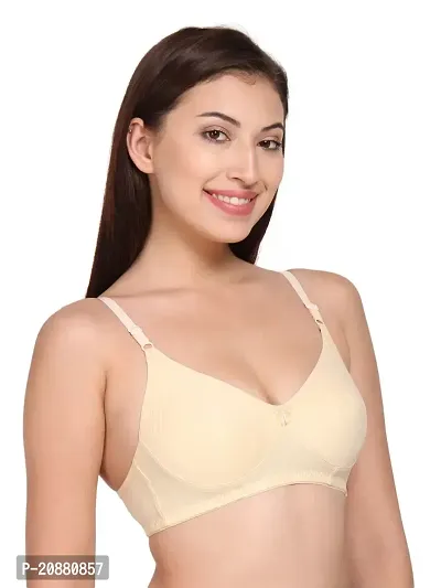 Comfortable Cotton Blend Beige Solid Bra For Women-thumb2