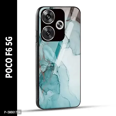 POCO F6 5G Back Cover Blue Green Marble Printed Glass Case-thumb0