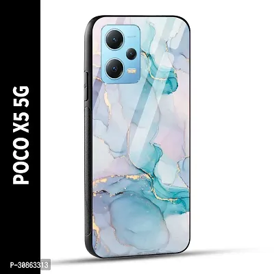 POCO X5 5G Back Cover Blue Marble Printed Glass Case-thumb0