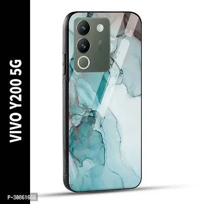 VIVO Y200 5G Back Cover Blue Green Marble Printed Glass Case-thumb0