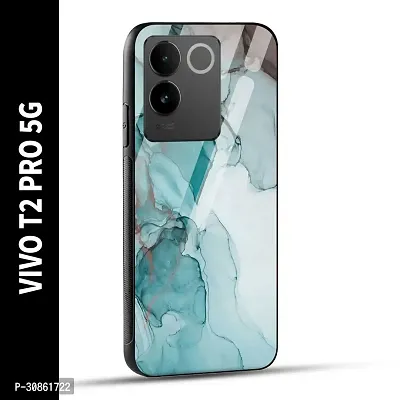 VIVO T2 PRO 5G Back Cover Blue Green Marble Printed Glass Case-thumb0