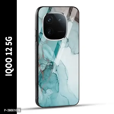 IQOO 12 5G Back Cover Blue Green Marble Printed Glass Case-thumb0