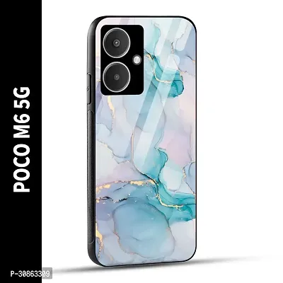 POCO M6 5G Back Cover Blue Marble Printed Glass Case