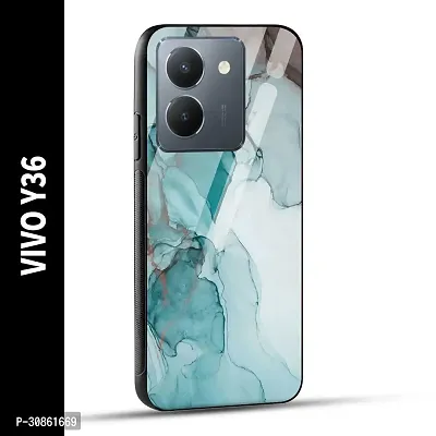 VIVO Y36 Back Cover Blue Green Marble Printed Glass Case