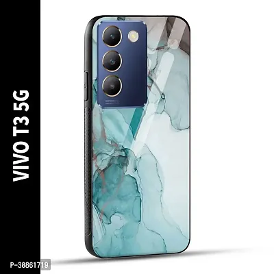 VIVO T3 5G Back Cover Blue Green Marble Printed Glass Case