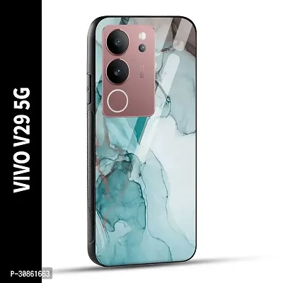 VIVO V29 5G Back Cover Blue Green Marble Printed Glass Case-thumb0