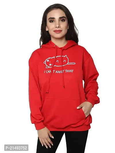 Uzmano Women Fleece Printed Hoodie Winter Wear (M, Red)