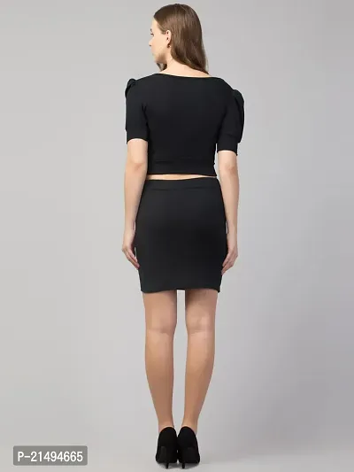 Uzmano Women's Party Wear Skirt  Top Two Piece Dress (S, Black)-thumb2