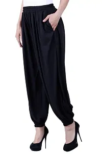 NumBrave Solid Viscose Black Harem Pants-thumb2