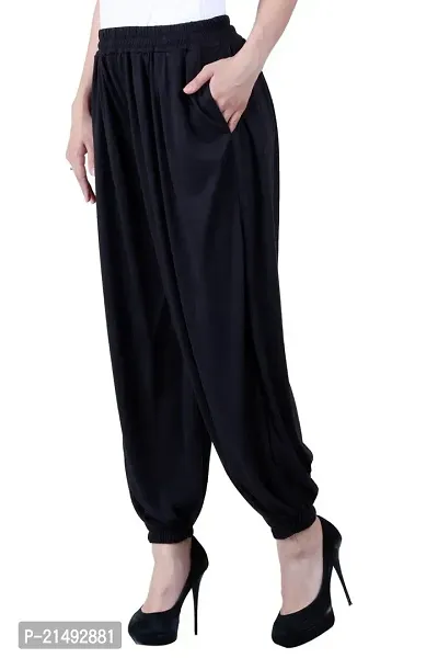 NumBrave Solid Viscose Black Harem Pants-thumb3