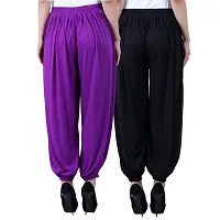 NumBrave Solid Viscose Purple  Black Harem Pants (Pack of 2)-thumb1