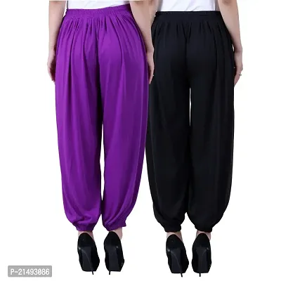 NumBrave Solid Viscose Purple  Black Harem Pants (Pack of 2)-thumb2