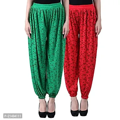 Uzmano Women's Loose Fit Viscose Blend Harem Pants (Green_Red_Hrm_Multicolor_38)-thumb0