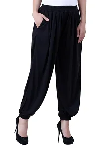 NumBrave Solid Viscose Black Harem Pants-thumb1