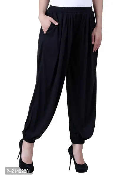 NumBrave Solid Viscose Black Harem Pants-thumb2