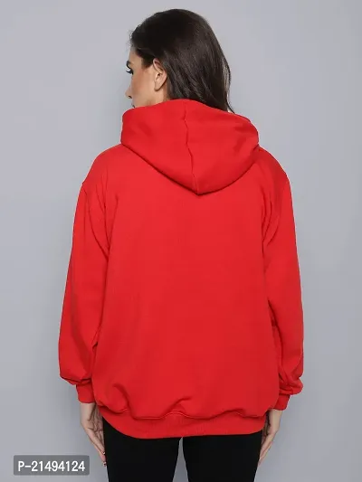 Uzmano Women's Fleece Stylish Printed Hoodie Winter Wear (L, Red)-thumb2
