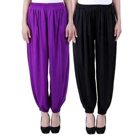 NumBrave Solid Viscose Harem Pants (Pack of 2)