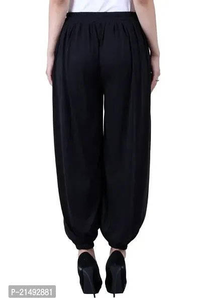 NumBrave Solid Viscose Black Harem Pants-thumb4